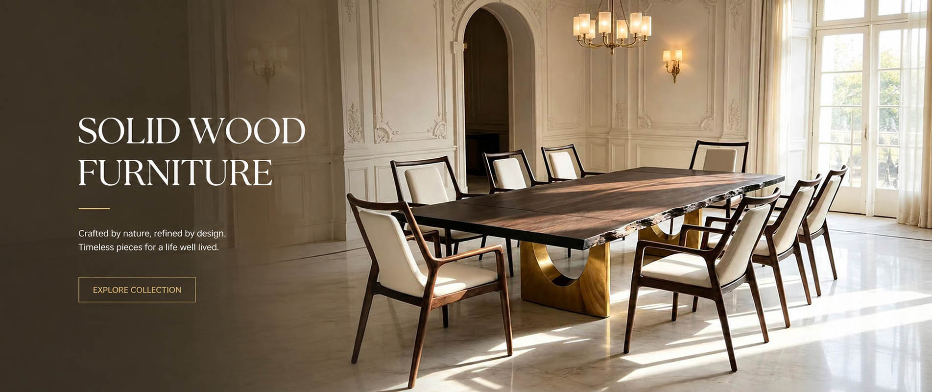 Mesa de madera maciza con borde natural