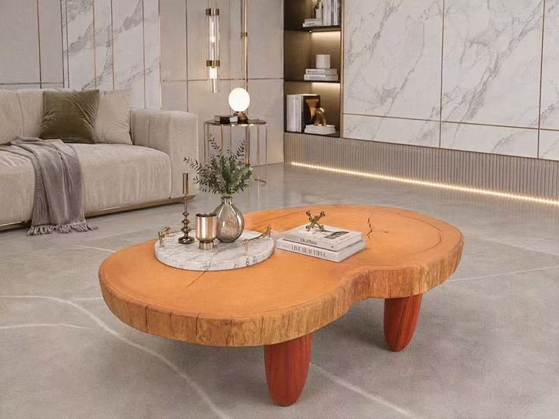 Mesa de centro personalizada japonesa con forma de rebanada de zelkova Z-260914