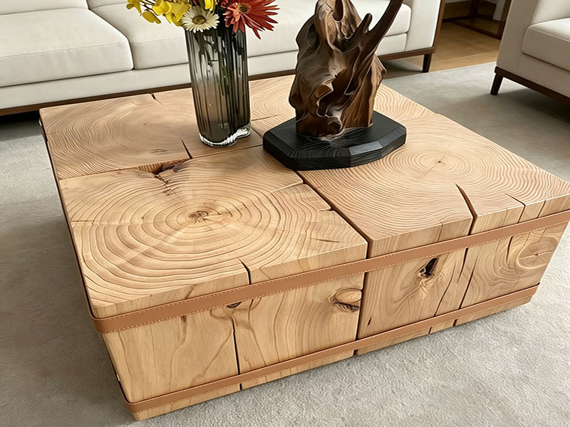 Mesa de centro rústica de madera de pino amarillo P-260915