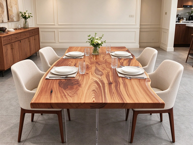 Mesa de comedor japonesa de madera de zelkova con borde natural T261014