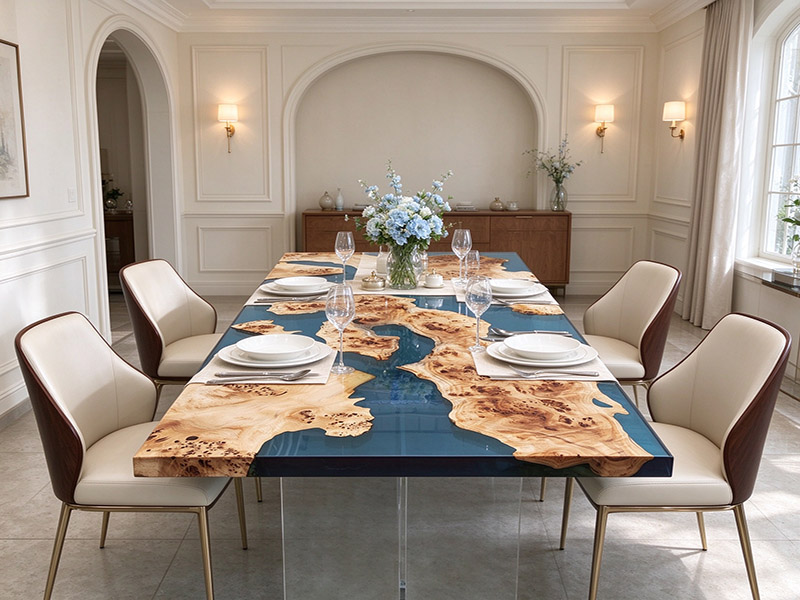 Mesa de comedor Blue River de madera de álamo con resina epoxi T261013